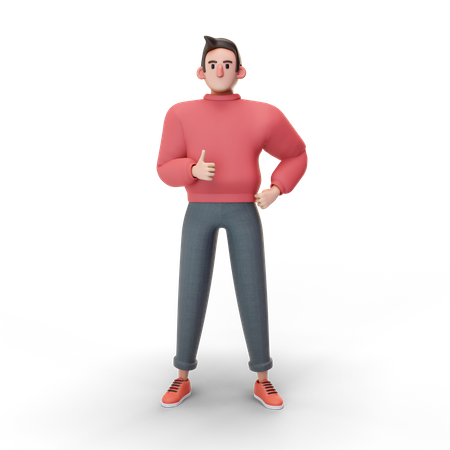 Boy showing thumbs up  3D Illustration