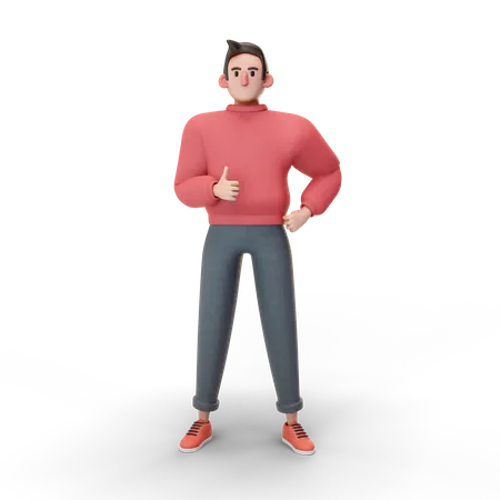 Boy showing thumbs up  3D Illustration