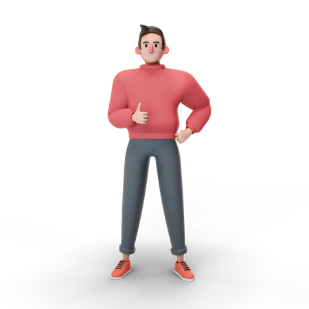 Boy showing thumbs up 3D Illustration