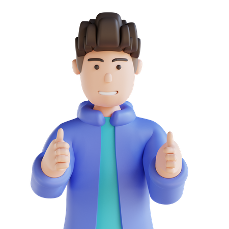 Boy showing thumbs up 3D Illustration