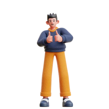 Boy showing thumbs up  3D Illustration