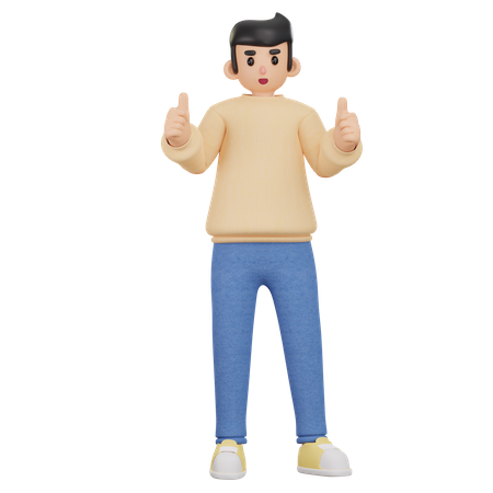 Boy Showing Thumbs Up  3D Illustration