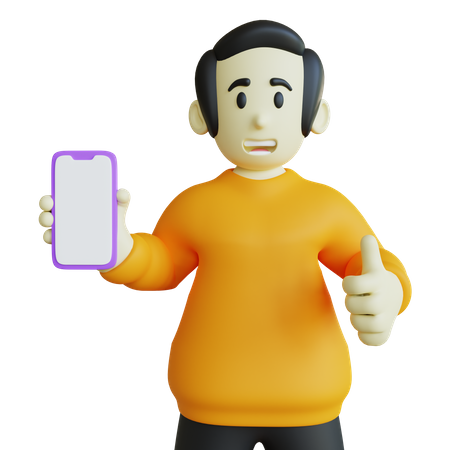 Boy Showing Thumbs Up To Smartphone  3D Illustration