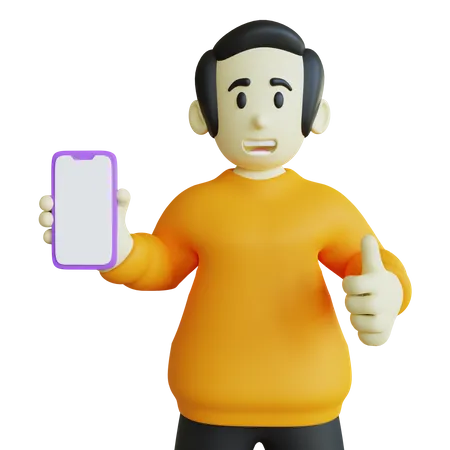 Boy Showing Thumbs Up To Smartphone  3D Illustration