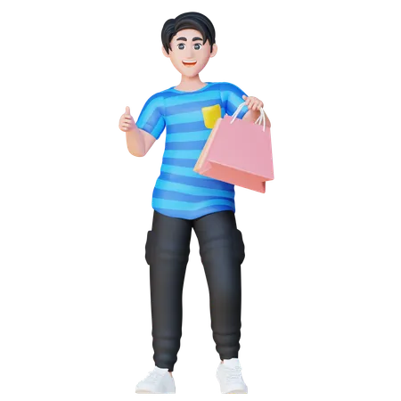 3 D Online Shopping Illustration Set Brian With Thumb Up 3D Illustration