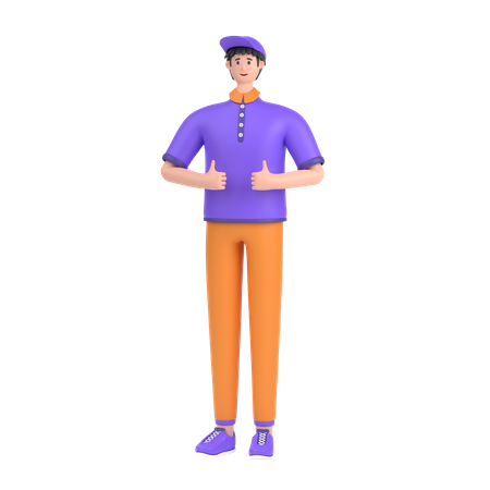Boy showing thumps up sign with his two hand 3D Illustration
