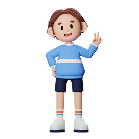 Boy showing two sign  3D Illustration