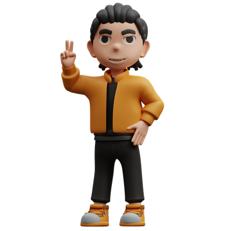Boy Showing Victory Sign  3D Icon