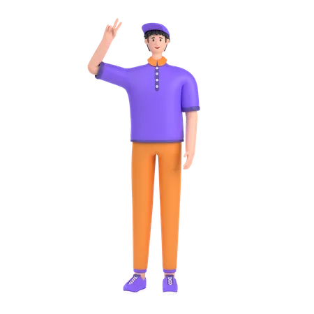 Boy showing victory sign  3D Illustration