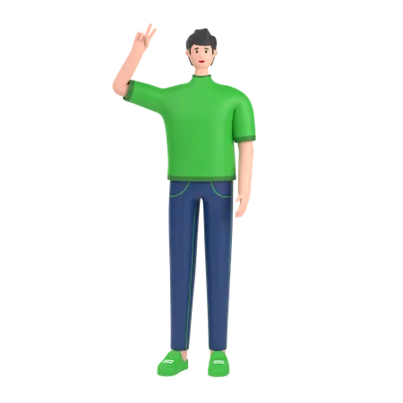 Boy showing victory sign  3D Illustration