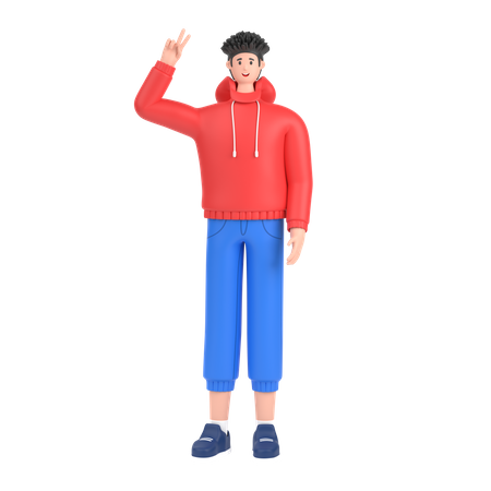 Boy showing victory sign  3D Illustration