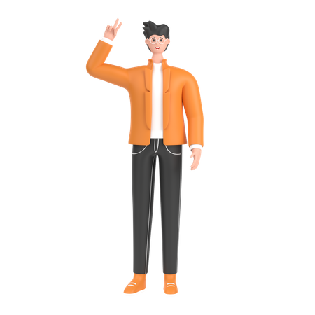 Boy showing victory sign  3D Illustration