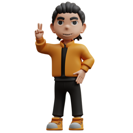 Boy Showing Victory Sign  3D Illustration