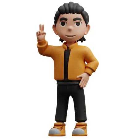 Boy Showing Victory Sign  3D Illustration