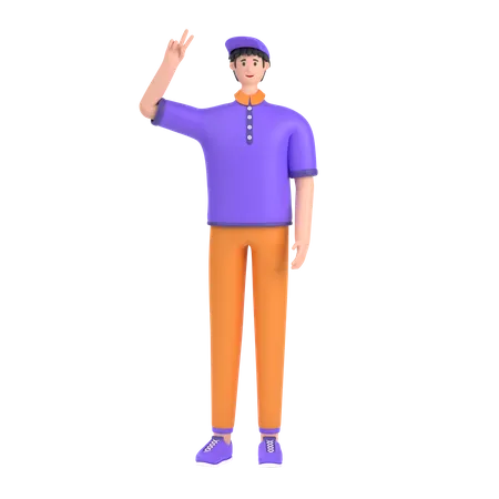 Boy showing victory sign 3D Illustration
