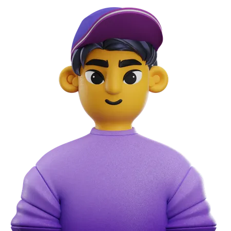 Boy Side Hair with Hat  3D Icon