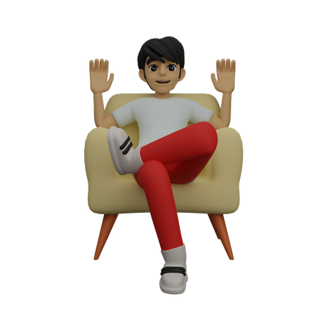 Boy sits on armchair  3D Illustration