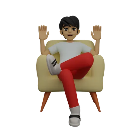 Boy sits on armchair  3D Illustration