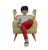 Boy sits on armchair