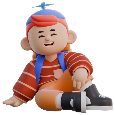 Boy Sitting  3D Illustration