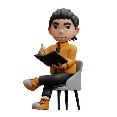 Boy Sitting By Reading Book  3D Icon