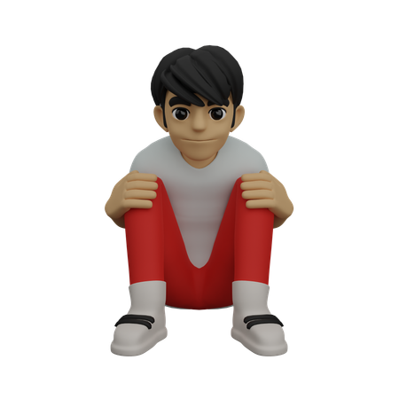 우울하게 앉아있는 소년  3D Illustration