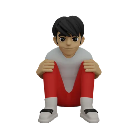 우울하게 앉아있는 소년  3D Illustration