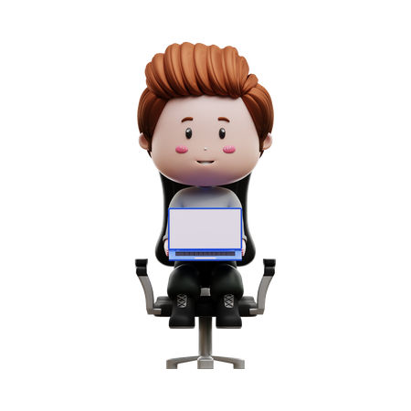 Boy sitting holding a laptop  3D Illustration