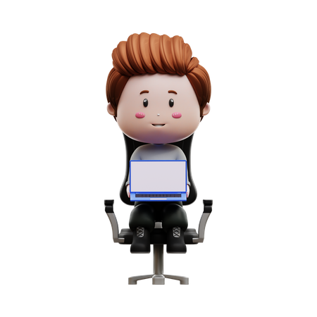Boy sitting holding a laptop 3D Illustration