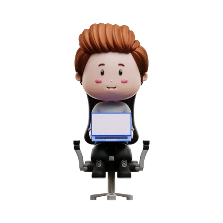Boy sitting holding a laptop  3D Illustration