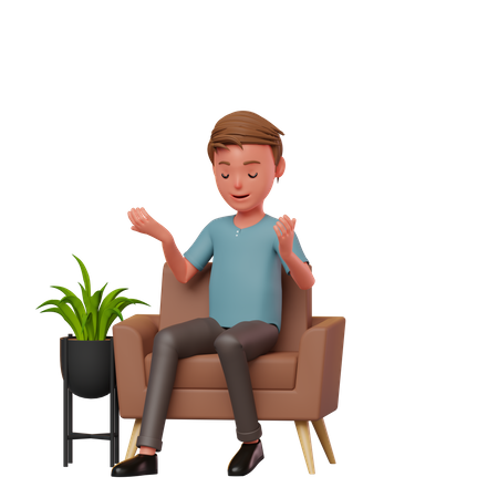 Boy Sitting On A Sofa Thinking  3D Icon