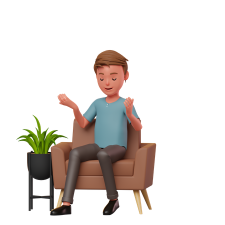 Boy Sitting On A Sofa Thinking  3D Illustration