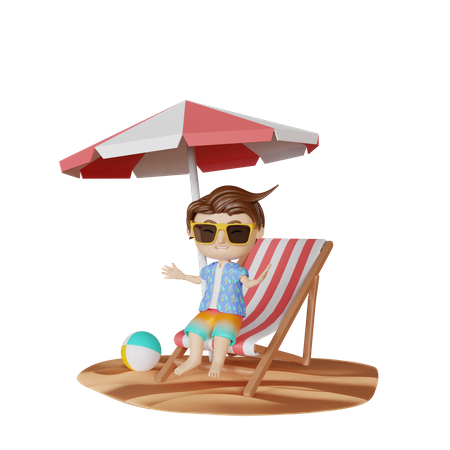 Boy sitting on beach chair  3D Illustration