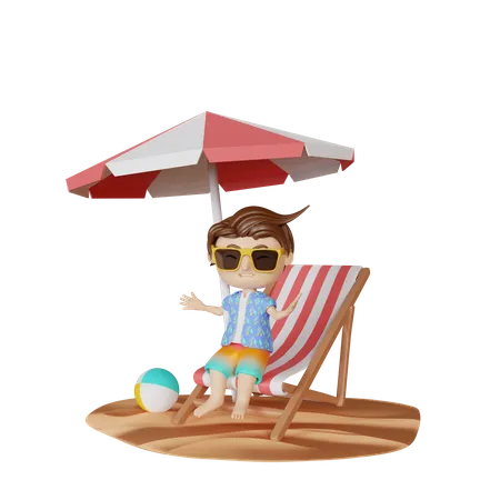 Boy sitting on beach chair  3D Illustration