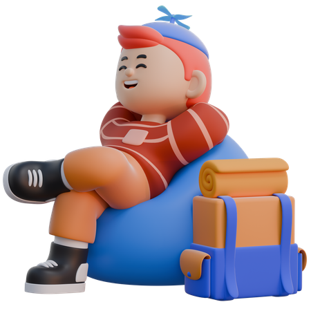 Boy Sitting on Bean Bag  3D Icon