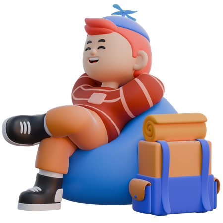 Boy Sitting on Bean Bag  3D Illustration