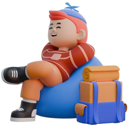 Boy Sitting on Bean Bag  3D Illustration