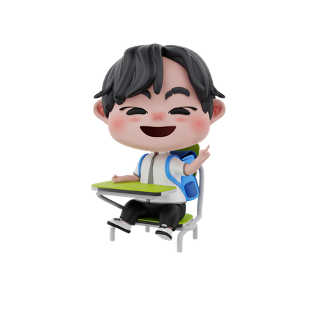 Boy sitting on bench  3D Illustration