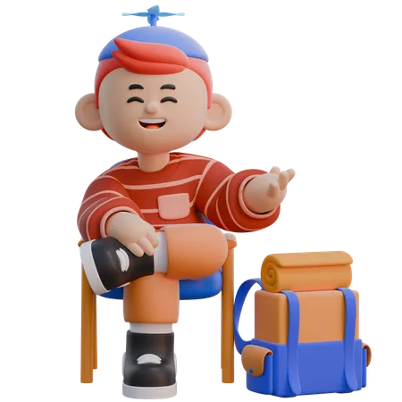 Boy Sitting on Chair  3D Illustration