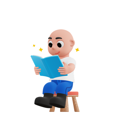 의자에 앉아 책을 읽는 소년  3D Illustration