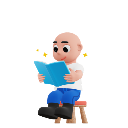 Boy Sitting On Chair While Reading Book  3D Illustration