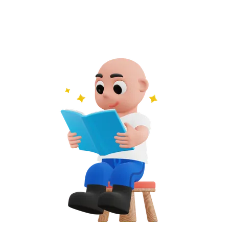 Boy Sitting On Chair While Reading Book  3D Illustration