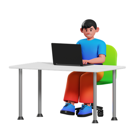 Boy sitting on desk 3D Illustration