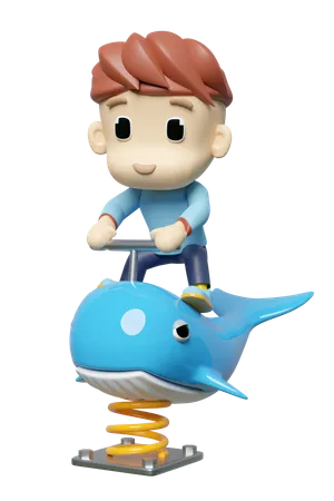 Playground Whale Spring Rider With Boy Isolated 3 D Render Illustration 3D Illustration
