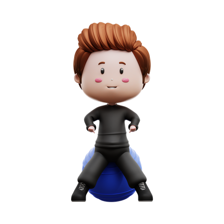 Boy Sitting On Gym Ball  3D Icon