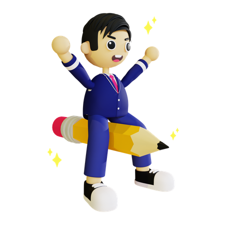 Boy sitting on pencil  3D Icon