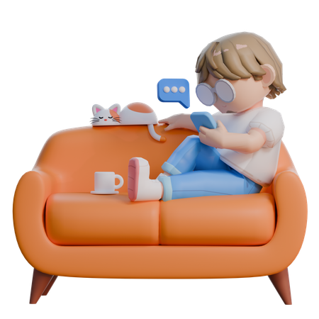 Boy Sitting On Sofa  3D Illustration