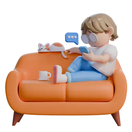 Boy Sitting On Sofa  3D Illustration