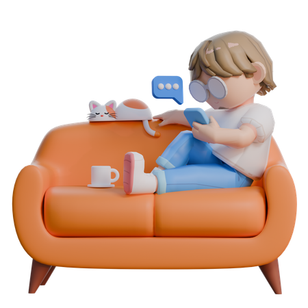 Boy Sitting On Sofa  3D Icon
