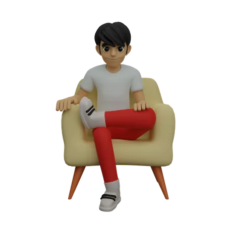 Boy sitting on sofa chair  3D Illustration